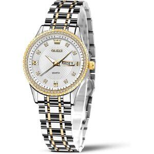 Silver Gold Womens Watch Date Diamond Small Face Waterproof Quartz Dress Watch